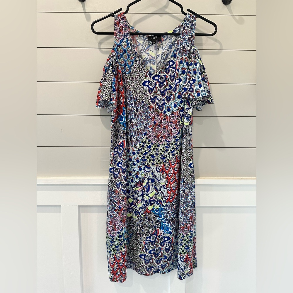 MSK Cold Shoulder V-neck Jersey Shift Dress Blues - ‎ Size Large